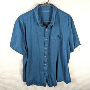 Perry Ellis XXL Blue Textured Short Sleeve Button Front Shirt 100% Cotton Men’s